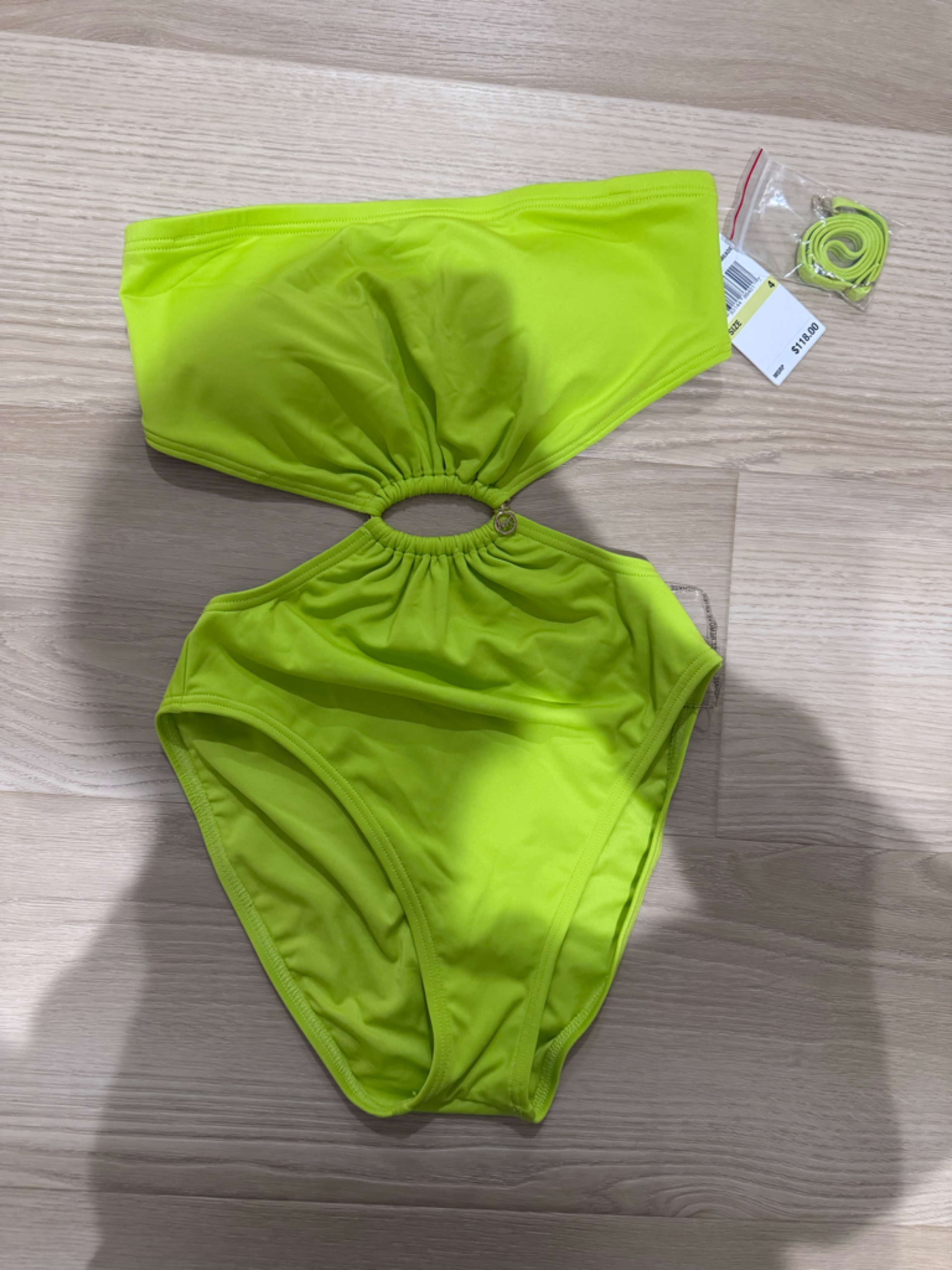 Michael Kors Neon Lime Bandeau Bikini Top With Center Cutout